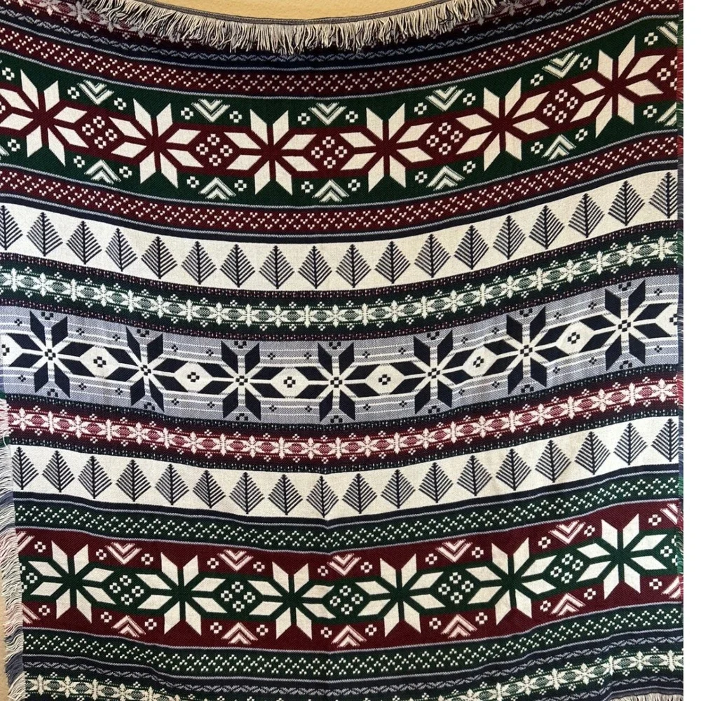 Christmas Nordic Snowflake Tree Fringe Throw Blanket Cozy Winter‎ Holiday